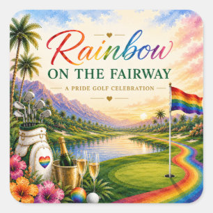 Adesivo Quadrado Orgulho Golfe Arco-íris no Fairway Celebração