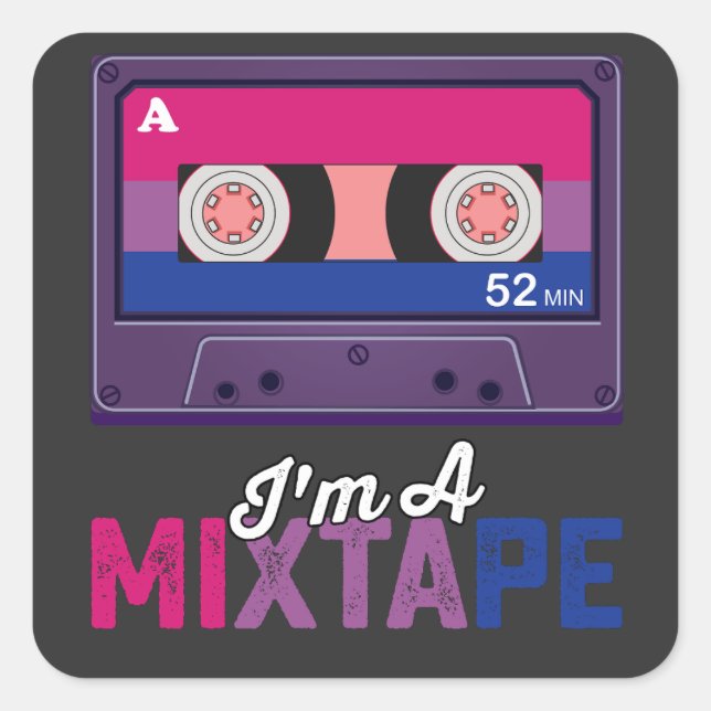 Adesivo Quadrado Orgulho LGBT Sou Um Cassete Mista Bi (Frente)