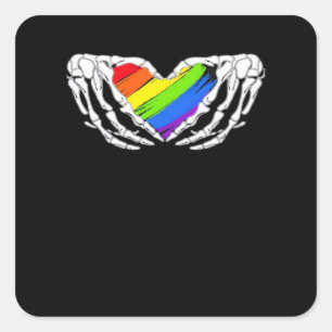 Adesivo Quadrado Orgulho - Orgulho - Mãos Esqueléticas Com Cardíaco
