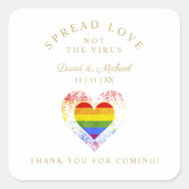 Adesivo Quadrado Orgulho Rainbow Heart Lésbica Gay Wedding Sanitize
