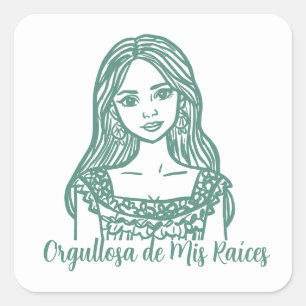 Adesivo Quadrado Orgullosa de Mis Raíces Arte em Linha Mexicana