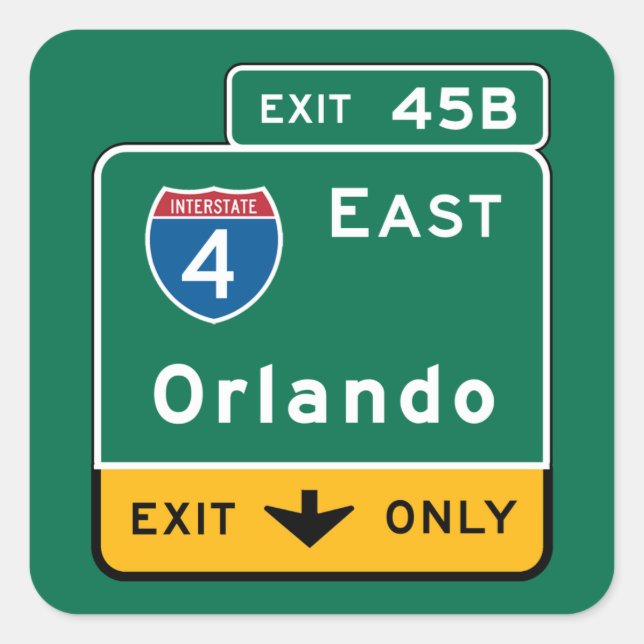 Adesivo Quadrado Orlando, FL Road Sign (Frente)