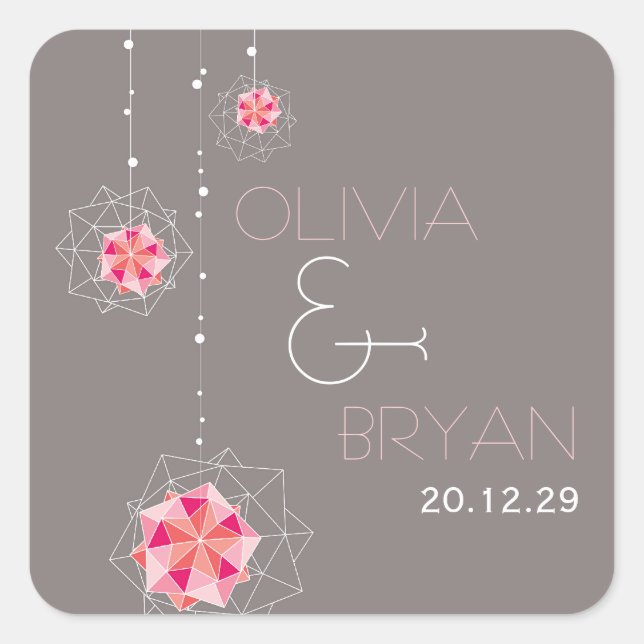 Adesivo Quadrado Ornament Pink Origami Suspende Casamento Asiático (Frente)