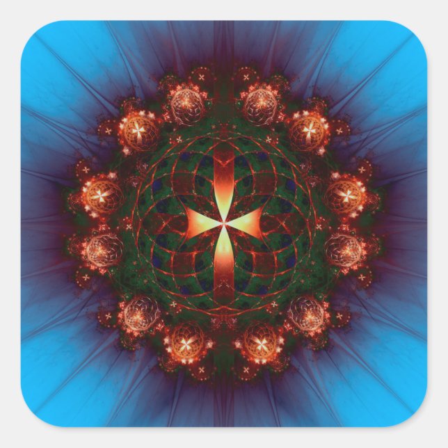 Adesivo Quadrado Ornamentado Cross Mandala (Frente)