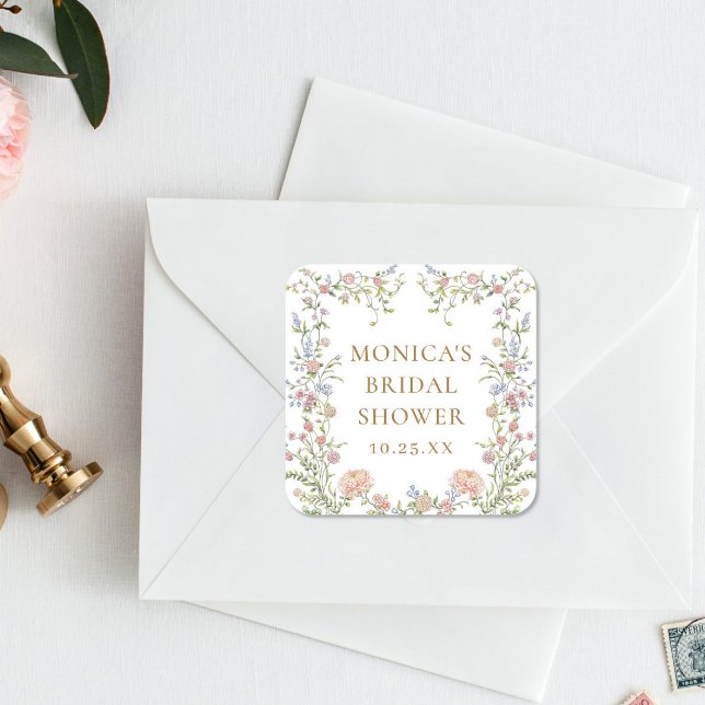 Adesivo Quadrado Ornamentado Grace Pastel Blush Chá de panela Flora (Criador carregado)