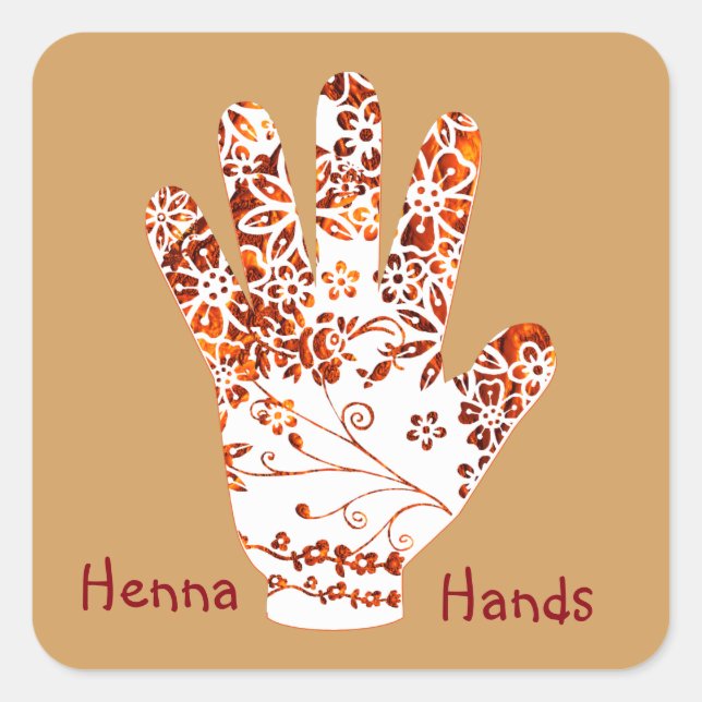 Adesivo Quadrado Ornamentado Mehndi Henna Hand Design (Frente)