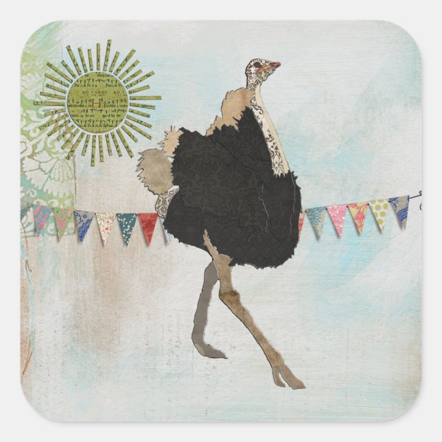 Adesivo Quadrado Ornamentado Ostrich Sunshine Sticker (Frente)