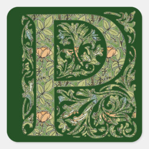 Adesivo Quadrado Ornamentado P Monograma Floral Leafy