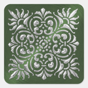 Adesivo Quadrado Ornamentado Verde e Vinheta de Olho Emboscada
