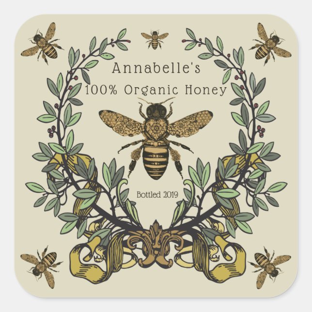 Adesivo Quadrado Ornamentado Victorian Honey Label Personalize (Frente)