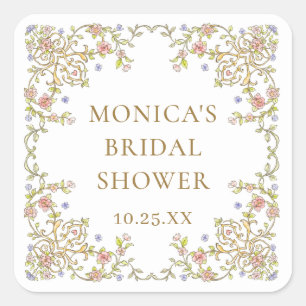 Adesivo Quadrado Ornamentado Vintage Frame Bohemian Flowers Casamen