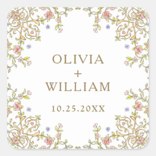 Adesivo Quadrado Ornamentado Vintage Frame Bohemian Flowers Casamen