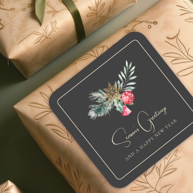 Adesivo Quadrado Ornamento de Natal Mínimo para Folhagem de inverno (Criador carregado)