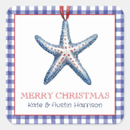 Adesivo Quadrado Ornamento de Peixes Náuticos de Natal Costeiro