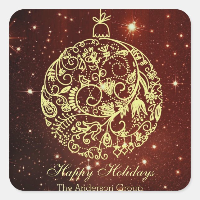Adesivo Quadrado Ornamento Dourado de feriados felizes da Elegante  (Frente)