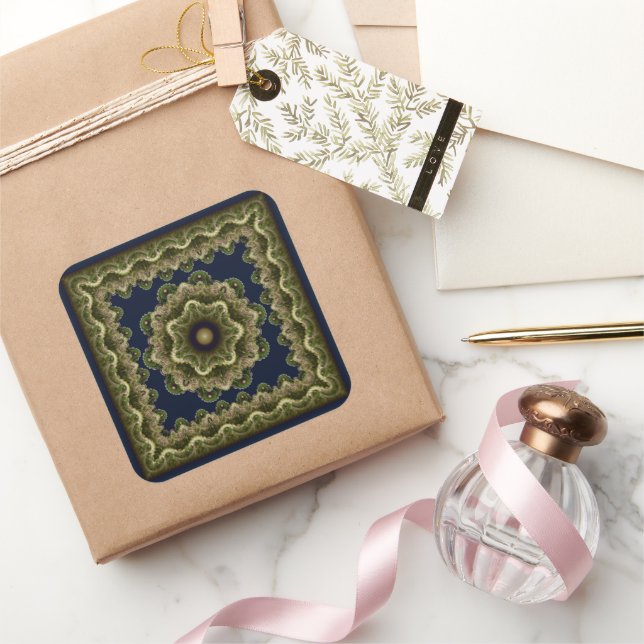 Adesivo Quadrado Ornamento enquadrado da fada de Fractal mandala (Presentear)