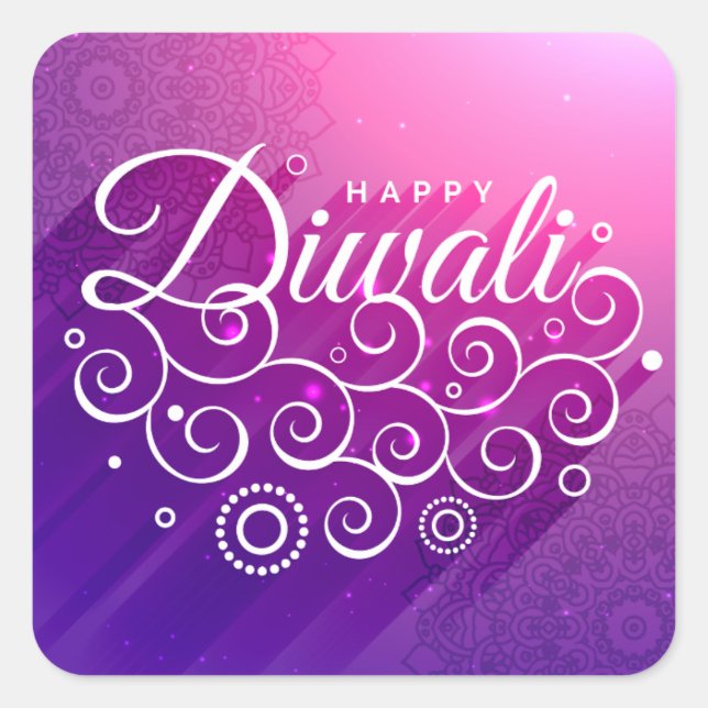 Adesivo Quadrado Ornamento florescente roxo brilhante Happy Diwali (Frente)