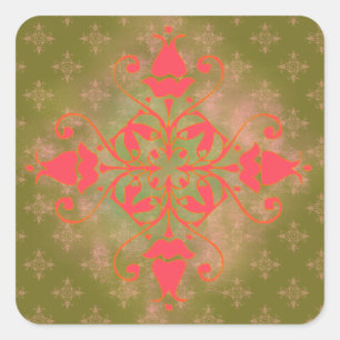 Adesivo Quadrado ornamento rosa-oliva fundo floral