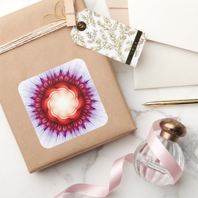 Adesivo Quadrado Ornamento vermelho floral (Presentear)