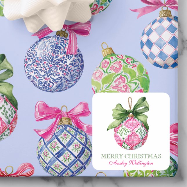 Adesivo Quadrado Ornamentos de Balas de Pré-Papoila de Natal (Criador carregado)