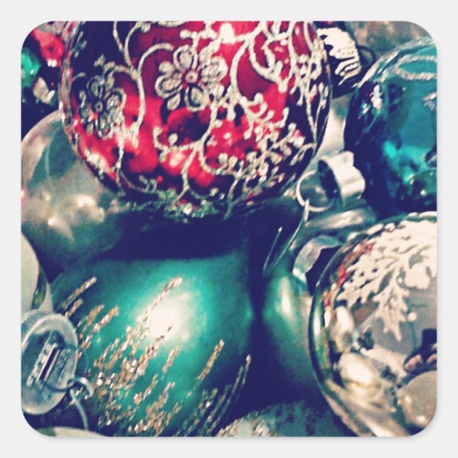 Adesivo Quadrado Ornamentos de natais vintages (Frente)