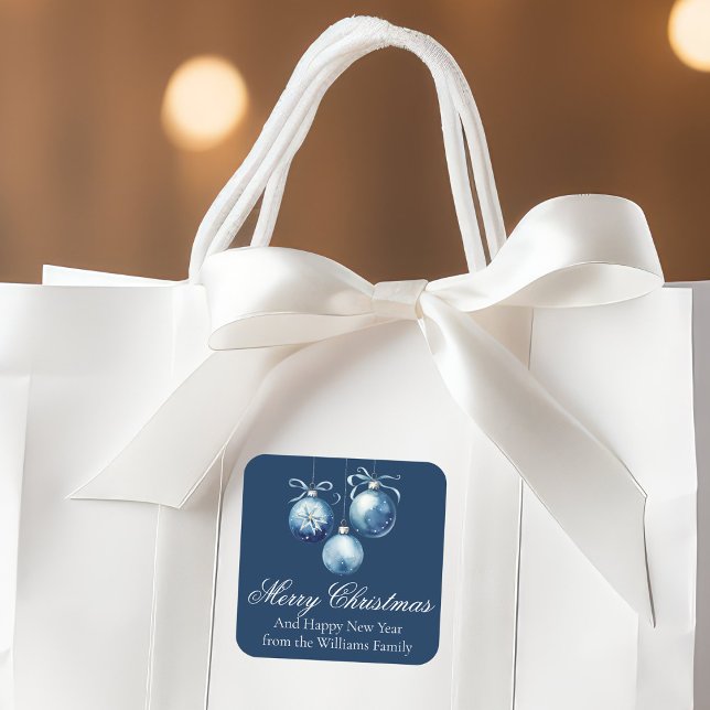 Adesivo Quadrado Ornamentos de Natal de Chic Blue Merry Personaliza (Criador carregado)