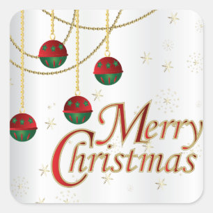 Adesivo Quadrado Ornamentos de Natal Feliz em Branco