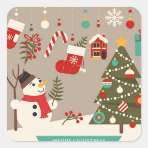 Adesivo Quadrado Ornamentos de Natal Felizes