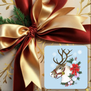 Adesivo Quadrado Ornamentos de Wreath na Reindeer de Natal