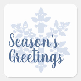 Adesivo Quadrado Ornamentos Flocos de Neve Azul-Gelo