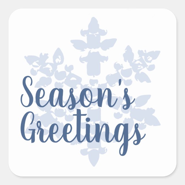 Adesivo Quadrado Ornamentos Flocos de Neve Azul-Gelo (Frente)