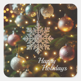 Adesivo Quadrado Ornamentos Flocos de Neve de Prata Natal Feriado