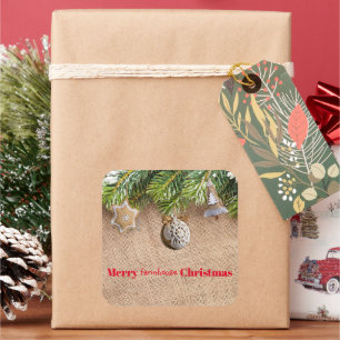 Adesivo Quadrado Ornamentos Russos de Burlap de Natal para fazendei