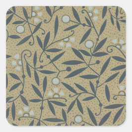 Adesivo Quadrado Ornate floral pattern with dark blue vines 
