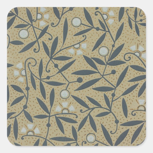 Adesivo Quadrado Ornate floral pattern with dark blue vines  (Frente)