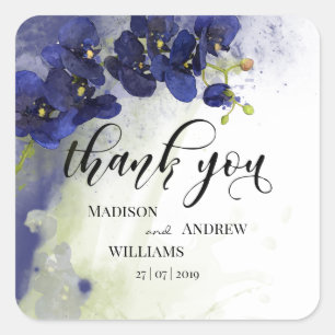 Adesivo Quadrado Orquídea Azul Escura - Cor da Água - Obrigado