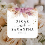 Adesivo Quadrado Orquídea e Pampas rosa de beleza elegante moderna<br><div class="desc">Orquídea e Pampas rosa de beleza elegante moderna e Dourada</div>