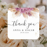Adesivo Quadrado Orquídea e Pampas rosa de beleza elegante moderna<br><div class="desc">Orquídea e Pampas rosa de beleza elegante moderna e Dourada</div>