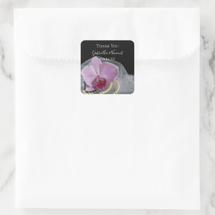 Adesivo Quadrado Orquídea Rosa no Casamento Negro Obrigado Marca d