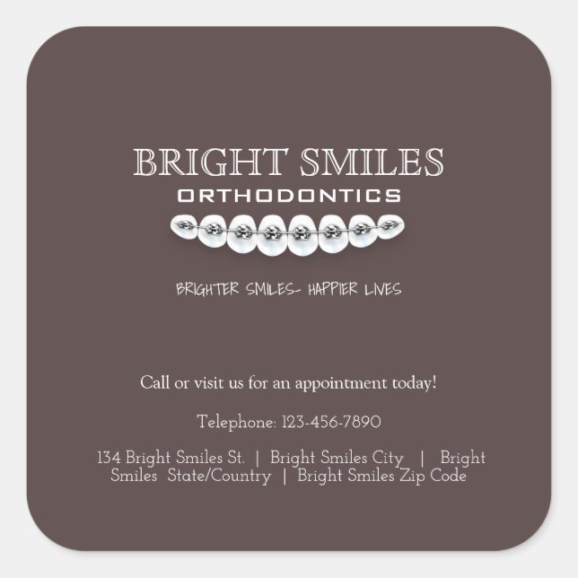 Adesivo Quadrado Orthodontista Orthodontics Business Promo Sticker (Frente)