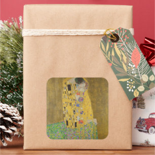 Adesivo Quadrado Os amantes beijando o abraço de Gustav Klimt