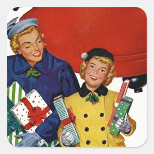 Adesivo Quadrado os anos 50 mamã e compra do Xmas da filha