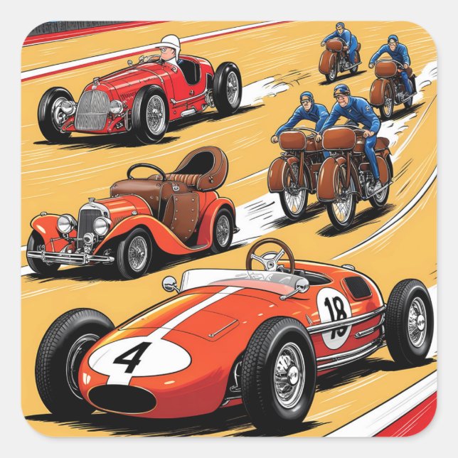 Adesivo Quadrado Os carros de corrida mais belos (Frente)