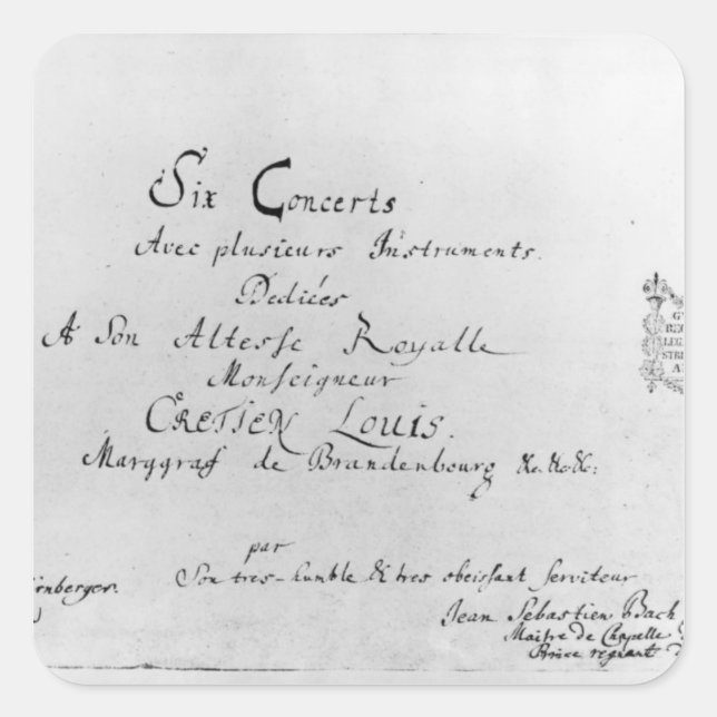Adesivo Quadrado Os concertos de Brandemburgo, 1721 (Frente)