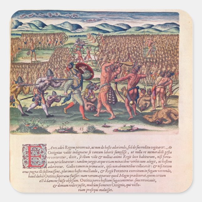 Adesivo Quadrado Os franceses ajudam os índios na batalha (Frente)