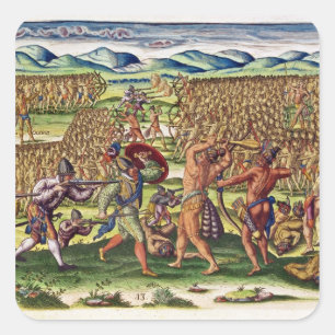 Adesivo Quadrado Os franceses ajudam os índios na batalha