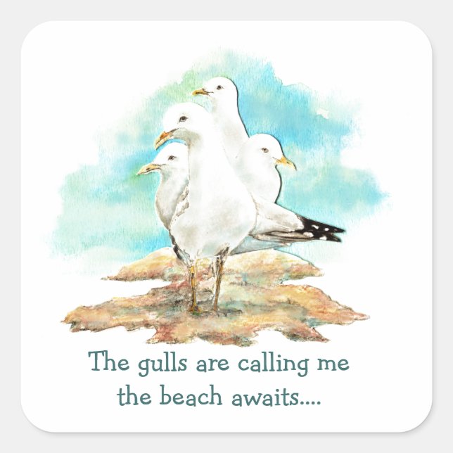 Adesivo Quadrado Os guloseimas estão me chamando de "Praia Aguarda  (Frente)