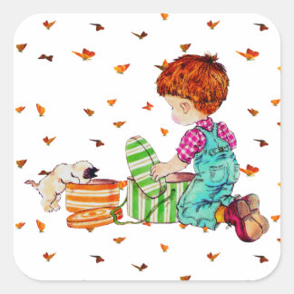 Adesivo Quadrado Os palitos O menino e o cachorro