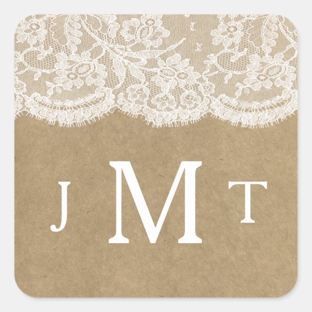 Adesivo Quadrado Os selos da coleção de casamentos Kraft & Lace (Frente)