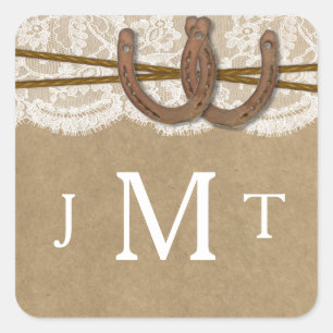 Adesivo Quadrado Os selos da coleção de Kraft, de laço & de